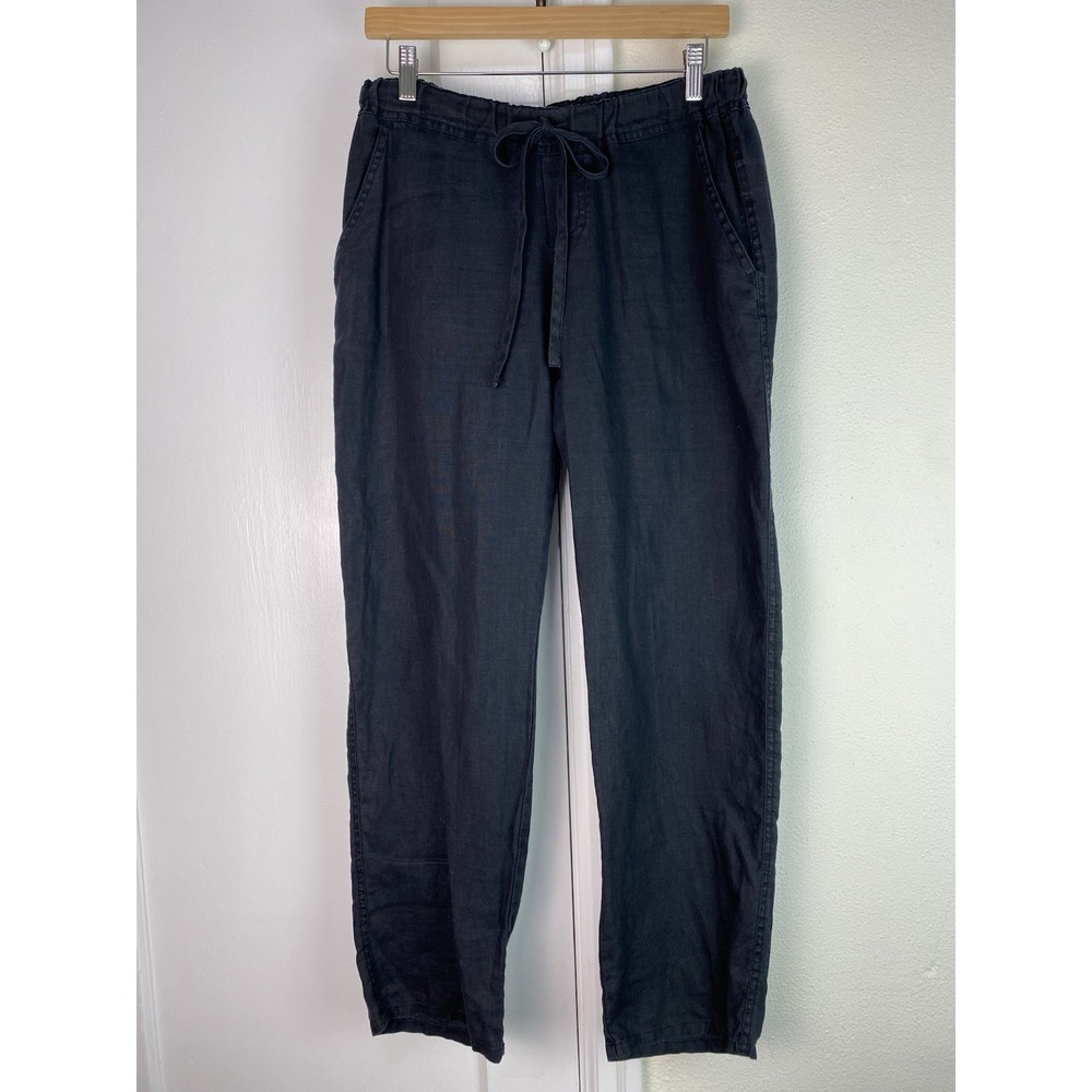 Allen Allen Women's PM Washed Black 100% Linen Elastic Drawstring Waist Pants